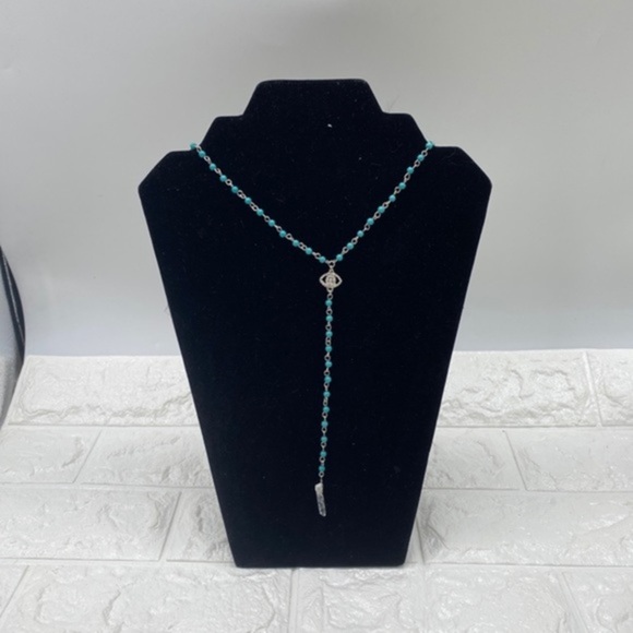 Evil Eye Beads Necklace Women’s Turquoise and Sliver Tone - Picture 1 of 8